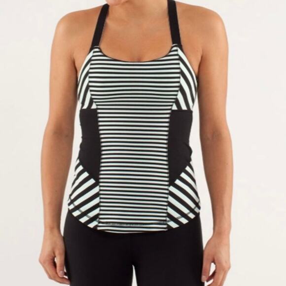 Lululemon Work It Out Racerback Tank Top Women's Size 6 Black Mint Green Stripe - Picture 1 of 13